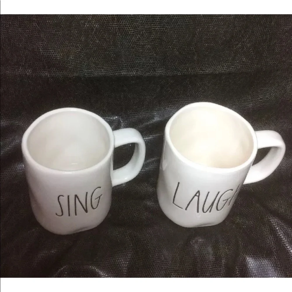 NWOT Rae Dunn SING LAUGH SET Coffee Tea Mug Set